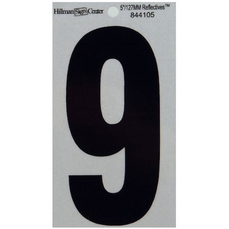 Hillman HILLMAN 5 in. Reflective Black Vinyl Self-Adhesive Number 9 1 pc, PK6 844105